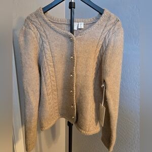 Joie Cable Knit Button Front Cardigan Sweater Oatmeal Beige NWT Size L